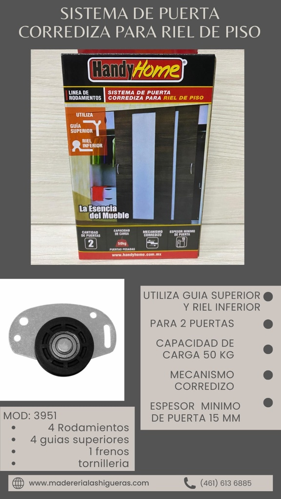 CARRETILLA HH P/RIEL DE PISO P/PUERTA CORREDIZA 3951