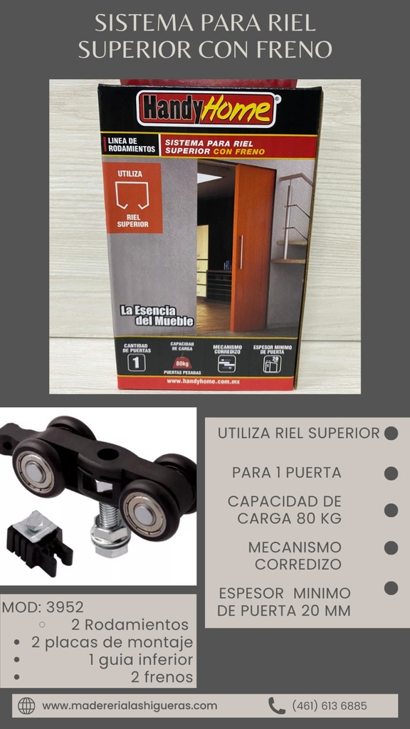 CARRETILLA HH RIEL SUPERIOR C/FRENO 3952