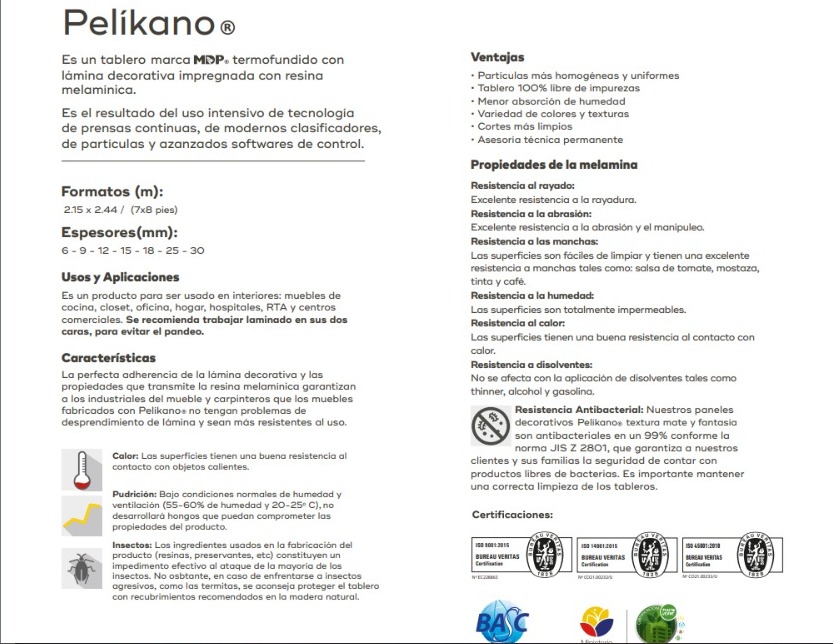​MELAMINA PELIKANO 15MM BLANCO 7X8 (2.15x2.44M)