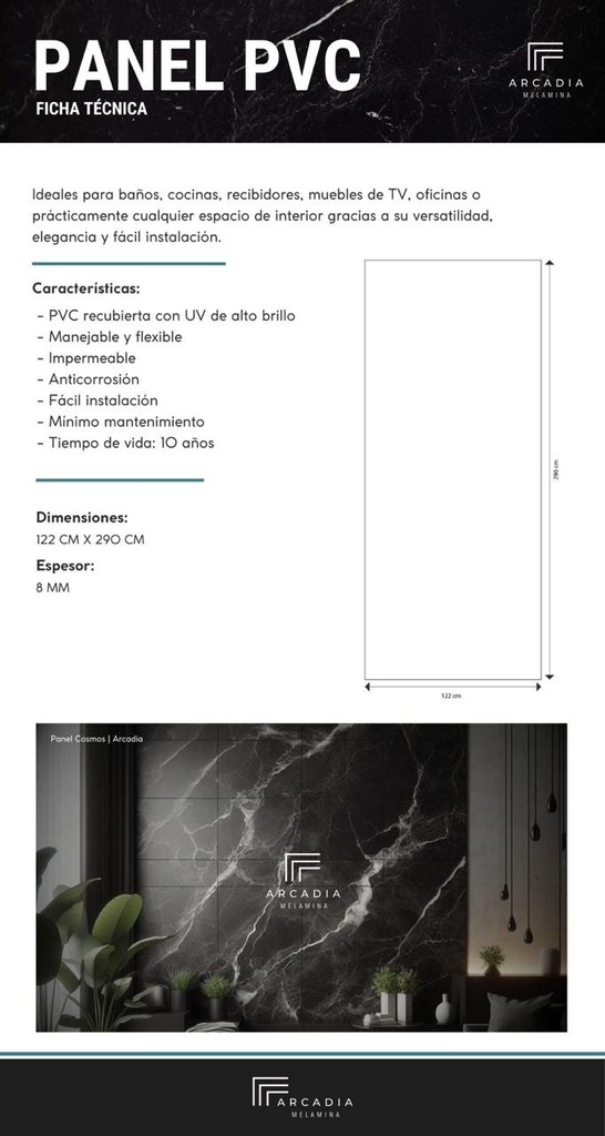 PANEL AGATA PARA PARED WPC 8MMX1.22MTX2.90MT WP10