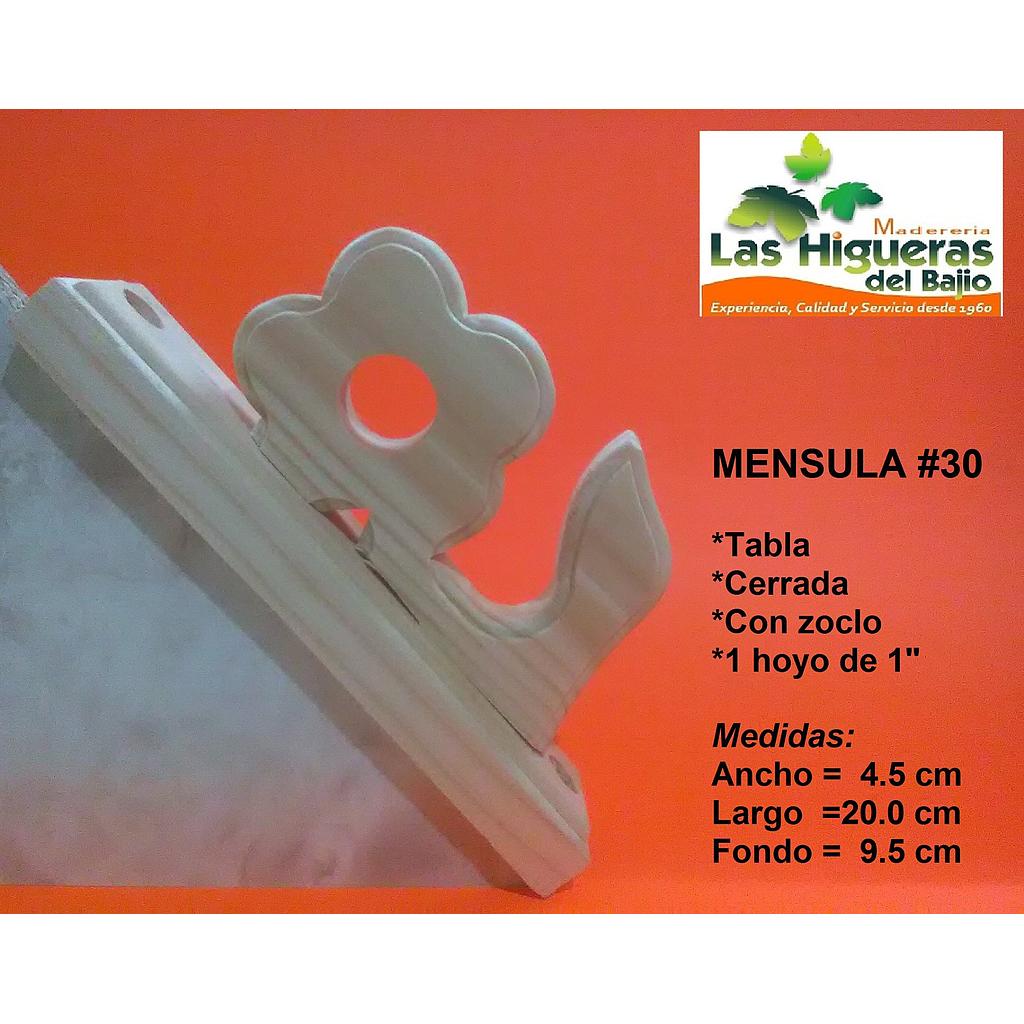 [MENSULA30] MENSULA 30 FLOR TABLA C/HOJA HOYO 1" C/ZOCLO 14CM