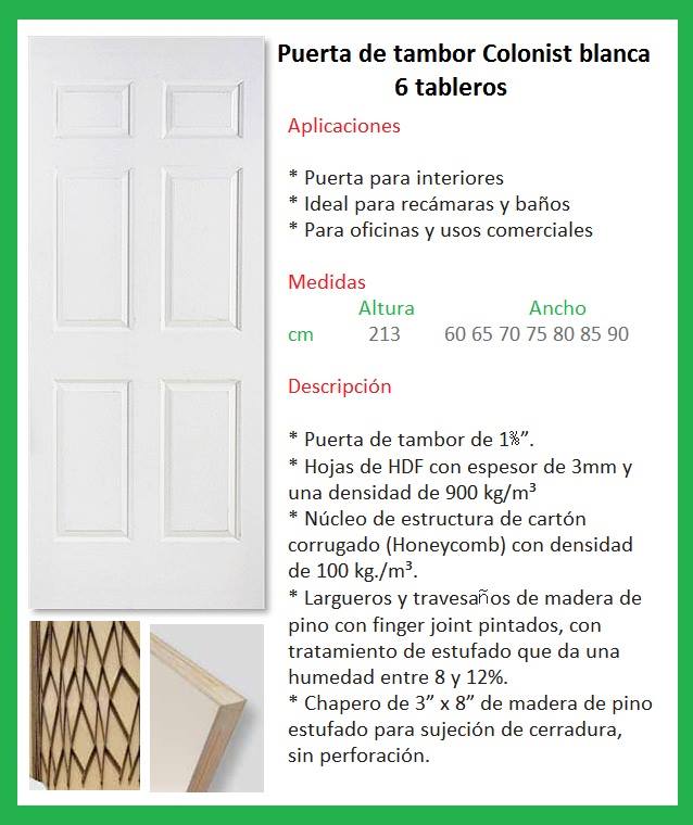 [PCOLO6T75] PUERTA COLONIST 75CM 6 TAB. 75X213