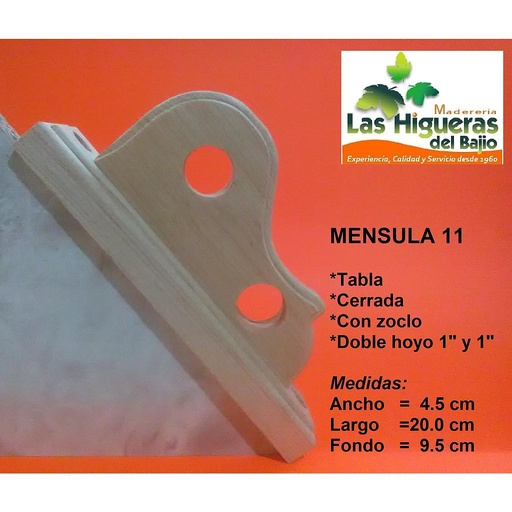 [MENSULA11] MENSULA 11 CHEVY CERRADA TABLA  HOYO 1 Y 1 C/ZOCLO