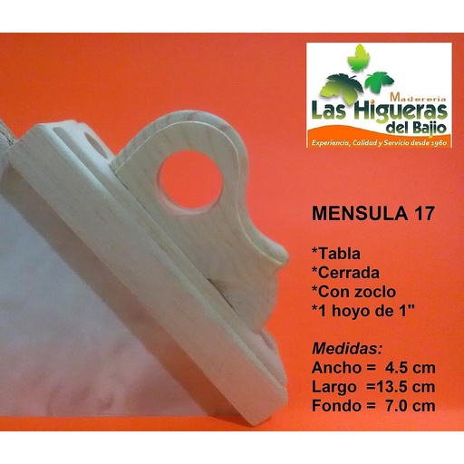 [MENSULA17] MENSULA CERR TABLA HOYO 1" C/ZOCLO 9CM