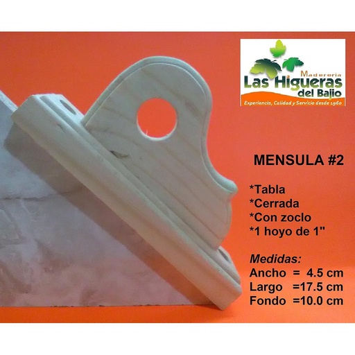 [MENSULA2] MENSULA CHEVY CERR TABLA 12CM HOYO 1" C/ZOCLO