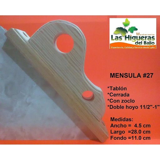 [MENSULA27] MENSULA CERR TABLON HOYO 1 Y 11/2 C/ZOCLO 21.5CM