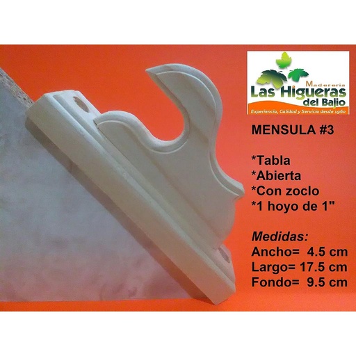[MENSULA3] MENSULA HEVY ABIERTA TABLA HOYO 1" C/ZOCLO
