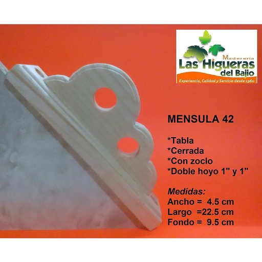 [MENSULA42] MENSULA TREBOL TABLA CERR HOYO 1 Y 1 C/ZOCLO