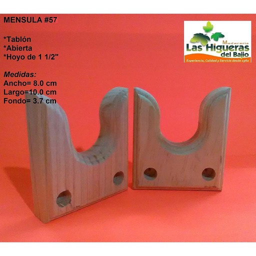 [MENSULA57] MENSULA BRIDA TABLA HOYO 11/2"