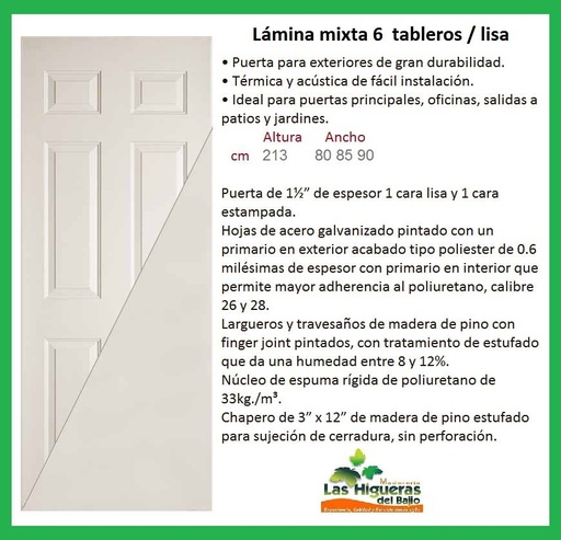 [PLACOMIX85] PUERTA LAMINA MIXTA 85X2.13