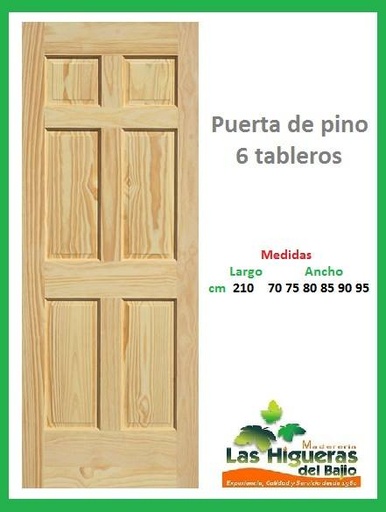 [PPINOCOM6T90] PUERTA PINO COM. 6 TABLEROS 90X2.10